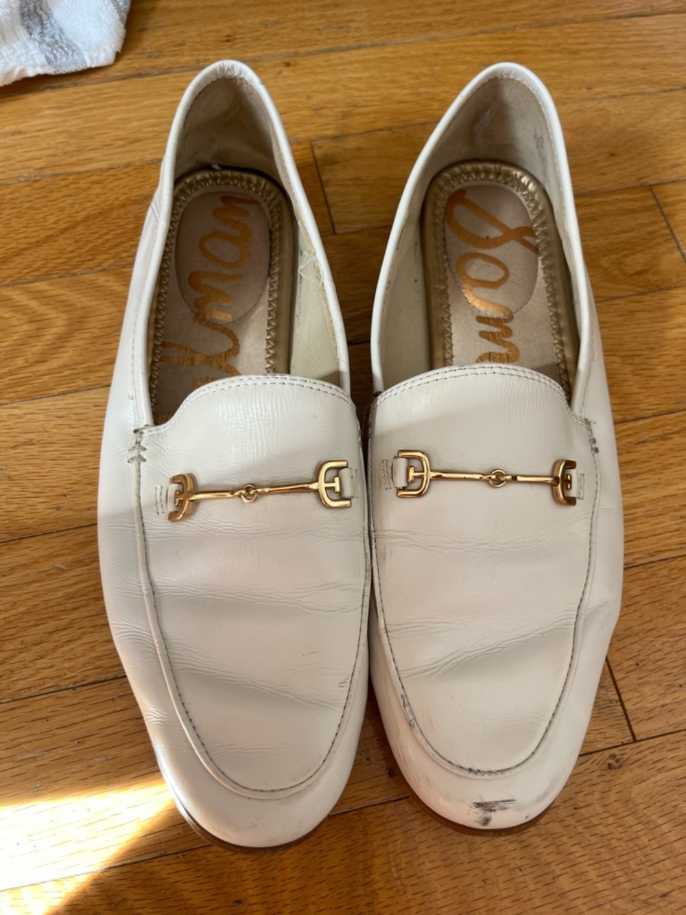 Sam Edelman White Leather Horsebit Loafers
